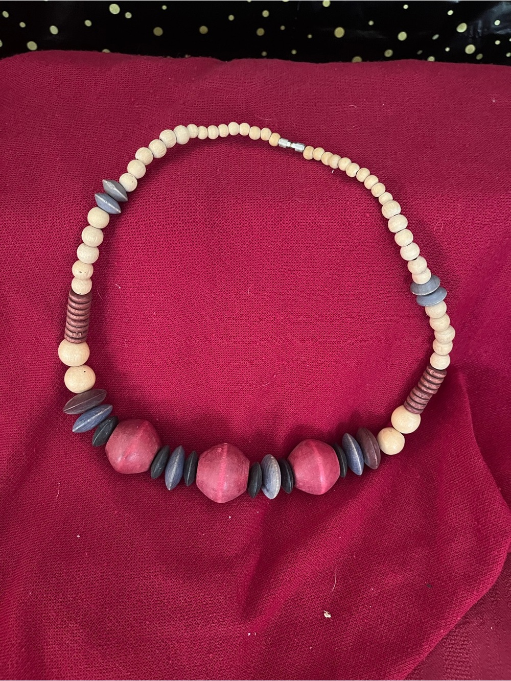 Boho Red and Gray Wooden Bead Necklace